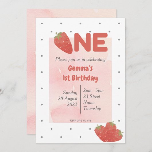 Invitation UNE fraise à pois (Devant / Derrière)