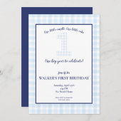 Invitation Une grande année - Classique Bleu En vichy Anniver (Devant / Derrière)