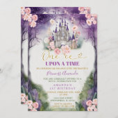 Invitation Une heure sur un château violet de temps 1er anniv (Devant / Derrière)