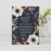 Invitation Une Hydrangée Métallo Pure Marine Fête des mariées (Debout devant)