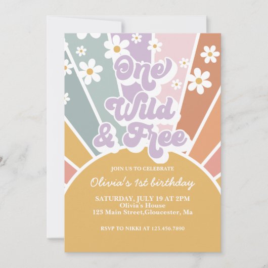 Invitation Une Inv Retro Sunshine Rainbow Daisy sauvage et li (Devant)