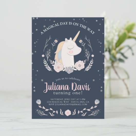 Invitation Une journée magique est en route Licorne (Debout devant)