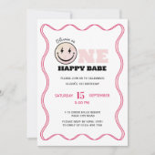 Invitation Une joyeuse Bébé Rétro Filles Anniversaire (Devant)