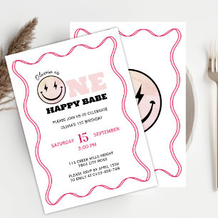 Invitation Une joyeuse Bébé Rétro Filles Anniversaire