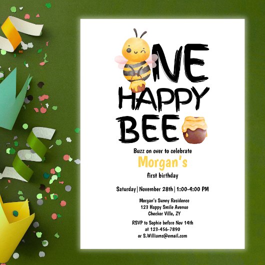 Invitation Une joyeuse Bee Honey Yellow Bee Girls 1er anniver