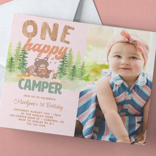 Invitation Une joyeuse Camper Girl Photo 1er anniversaire