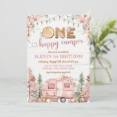 Invitation Une joyeuse campeuse Fille rose Rustique Anniversa (Debout devant)