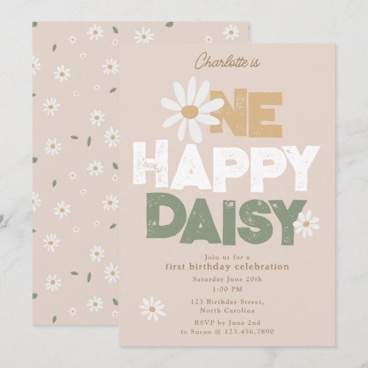 Invitation Une Joyeuse Daisy 1er Premier Anniversa (Devant / Derrière)