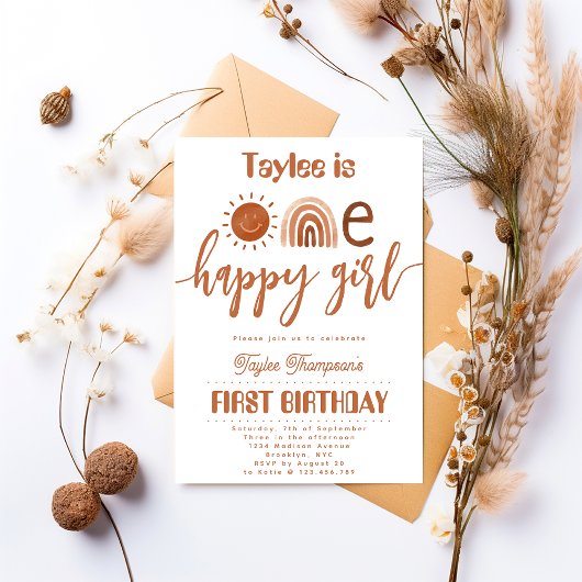 Invitation Une joyeuse fille Boho Rainbow Sunshine Anniversai