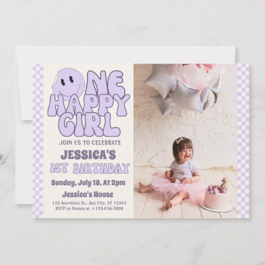 Invitation Une joyeuse fille Retro 1er anniversaire (Devant)