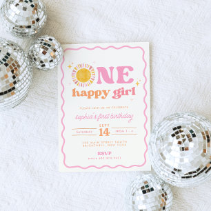 Invitation Une Joyeuse Fille Rétro Soleil Premier Anniversair