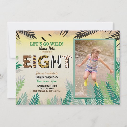 Invitation Une Jungle 8ème fête d'anniversaire 8 Safari ZOO P (Devant)