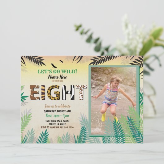Invitation Une Jungle 8ème fête d'anniversaire 8 Safari ZOO P (Debout devant)