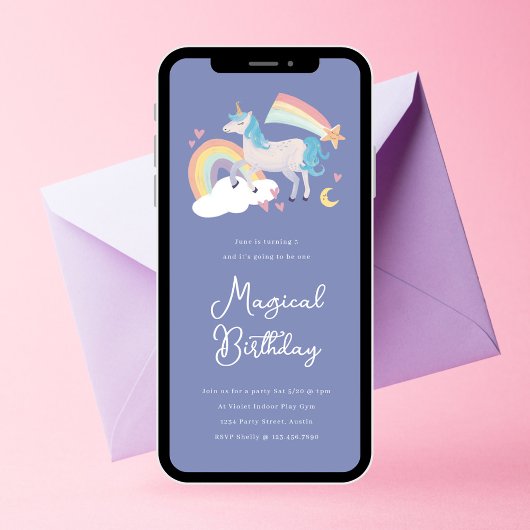 Invitation Une licorne magique et Rainbow Birthday Party Invi