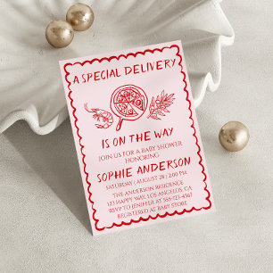 Invitation “Une livraison spéciale” Retro Baby Shower Pizza
