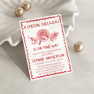 Invitation “Une livraison spéciale” Retro Baby Shower Pizza