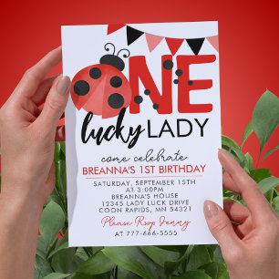 Invitation Une Lucky Lady Watercolor Ladybug 1er anniversaire