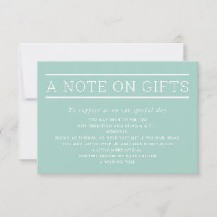 Invitation UNE NOTE SUR CADEAUX simple type moderne menthe pa
