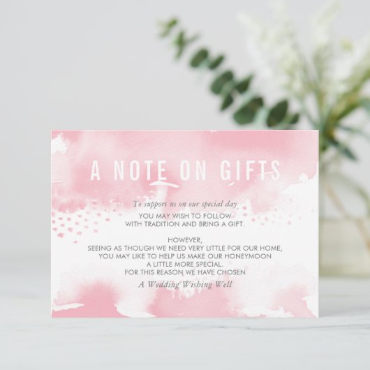 Invitation UNE NOTE SUR CADEAUX stylisé aquarelle rose-rose-g (Debout devant)