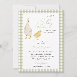 Invitation Une nouvelle douche de bébé à carreaux verts Canar