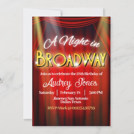 Invitation Une nuit à Broadway (Devant)