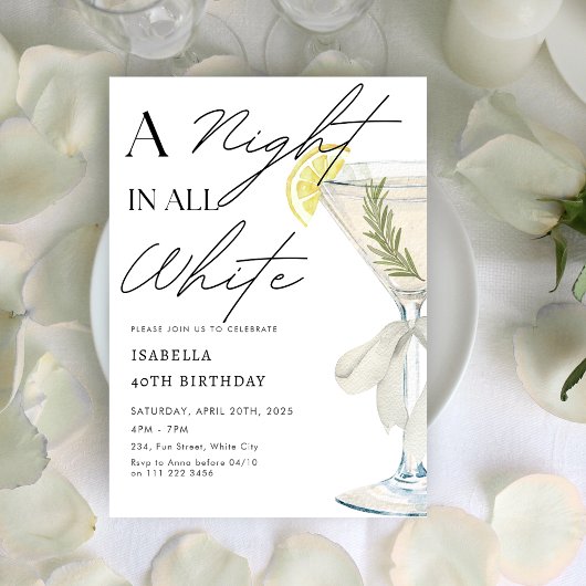 Invitation Une nuit en tout blanc fête d'anniversaire