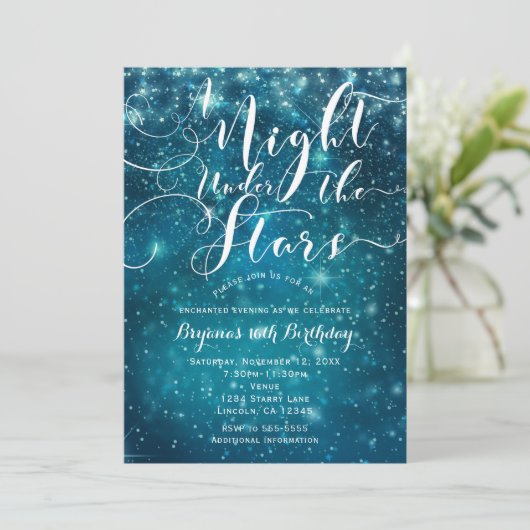 Invitation UNE NUIT SOUS LES ÉTOILES Ciel bleu clair étoilé (Debout devant)