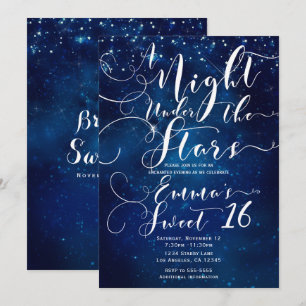 Invitation UNE NUIT SOUS LES ÉTOILES Ciel bleu étoilé 16 ans 