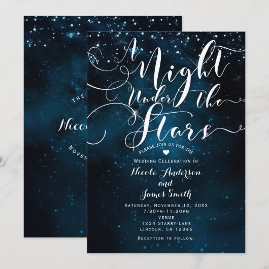 Invitation UNE NUIT SOUS LES ÉTOILES Mariage sous un ciel ble (Devant / Derrière)
