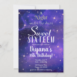 Invitation Une nuit sous les étoiles Purple Sky Sweet 16 Invi