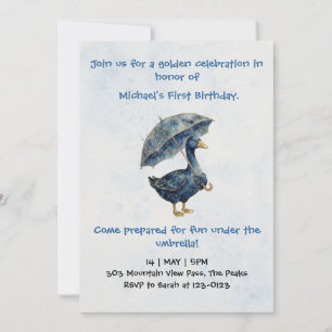 Invitation Une oie bleue dorée fantaisiste pour un premier an