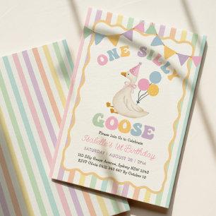Invitation Une oie idiote : rayures pastel féminines pour un