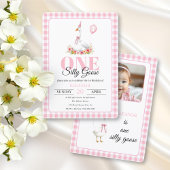 Invitation Une oie idiote, rose en vichy 1er anniversaire de 