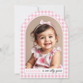 Invitation Une oie idiote, rose en vichy fille premier annive (Dos)