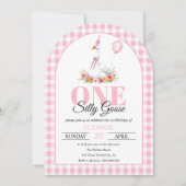 Invitation Une oie idiote, rose en vichy fille premier annive (Devant)