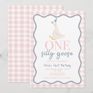 Invitation Une oie idiote rose et bleue