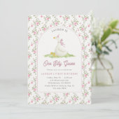 Invitation Une Oie Ridicule Gingham Rose Premier Anniversaire (Debout devant)