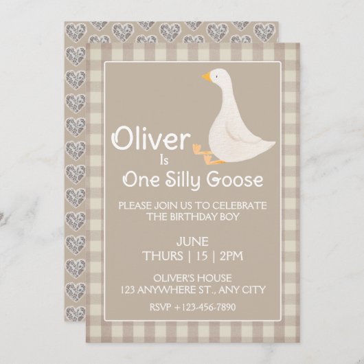 Invitation Une Oie Silencieuse Tan En vichy fête d'anniversai (Devant / Derrière)