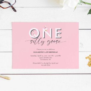 Invitation Une oie sotte 1er anniversaire mignon rose