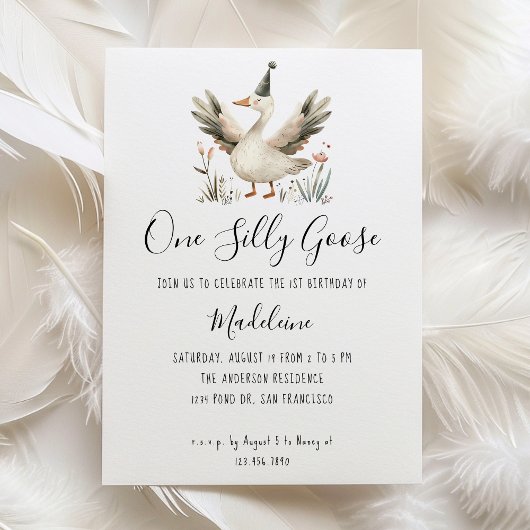 Invitation Une oie sotte 1er anniversaire mignonne aquarelle