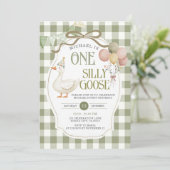 Invitation Une oie sotte Anniversaire Sage Green En vichy (Debout devant)