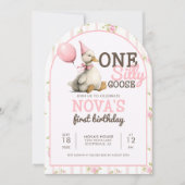 Invitation Une oie sotte Customisée rose 1er Anniversaire Arc (Devant)