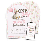 Invitation Une oie sotte Customisée rose 1er Anniversaire Arc