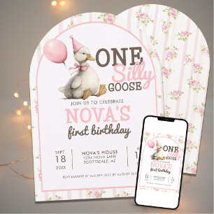 Invitation Une oie sotte Customisée rose 1er Anniversaire Arc