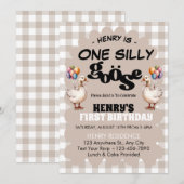 Invitation Une oie sotte drôle mignonne garçon 1er fête d'ann (Devant / Derrière)