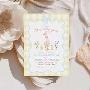 Invitation Une oie sotte Jaune En vichy 1er anniversaire