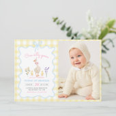 Invitation Une oie sotte Jaune En vichy 1er anniversaire Phot (Debout devant)