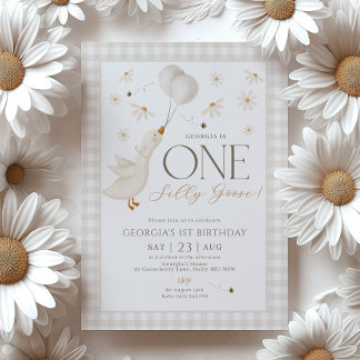 Invitation Une oie sotte Neutre 1er anniversaire En vichy bei