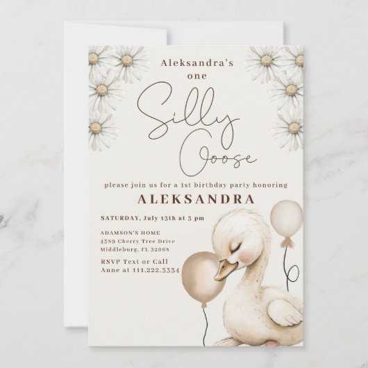 Invitation Une oie sotte Neutre bébé photo 1er anniversaire (Devant)