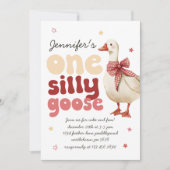Invitation Une oie sotte Noël Bow 1er anniversaire (Devant)